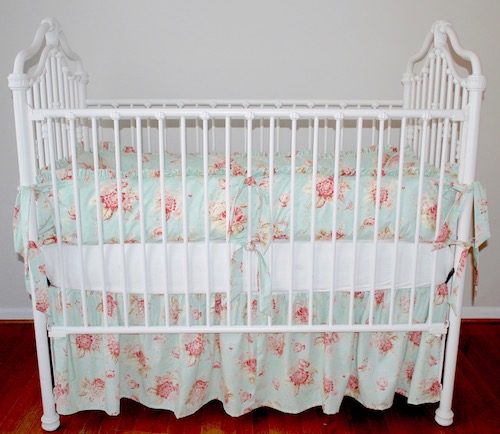 Crib Bedding Set - Shabby Sweet Aqua Seaside Rose Crib Bedding