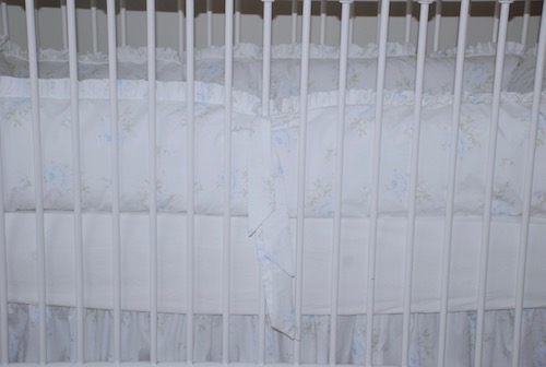 Crib Bumper Set - Shabby Faded Blue Cabbage Rose Crib Bumpers