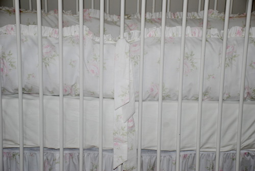 Crib Bedding Set - Shabby Faded Pink Cabbage Rose Crib Bedding with Ruffled Crib Skirt