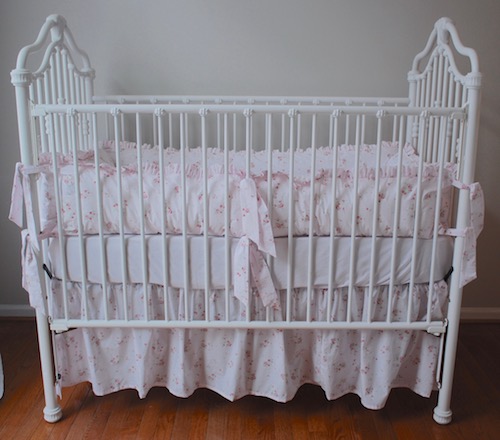 Crib Bedding Set - Shabby Sweet Faded Pink Ditsy Rose Crib Bedding