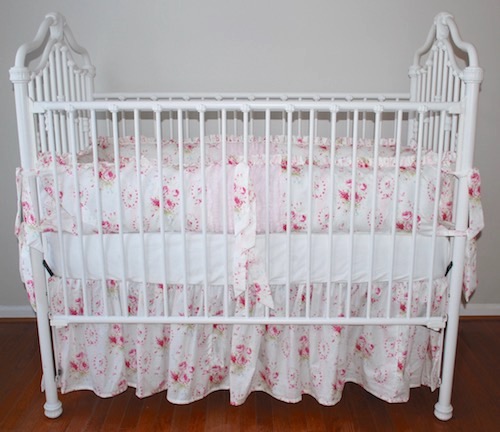 Crib Bedding Set - Shabby Pink Sweet Sue Floral and  Gingham Crib Bedding